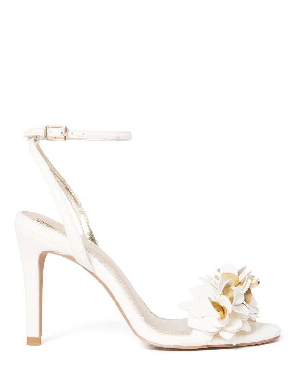 Versatile Heeled Sandals for Any Occasion---Livia Flower Trim Heel