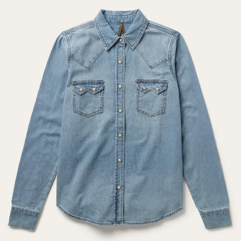 How to style denim tops for crypto events- -Denim button-up tops for women on sale-Loose Fit Denim Shirt