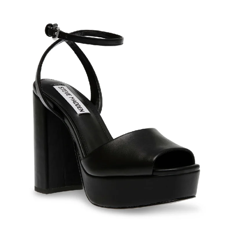 LOURDES BLACK LEATHER---Comfortable Leather Pumps for Office and Everyday Wear