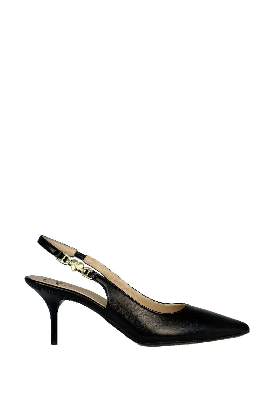 Love Chain-strap 70 Slingback Pump - Black Leather---Comfortable Leather Pumps for Office and Everyday Wear