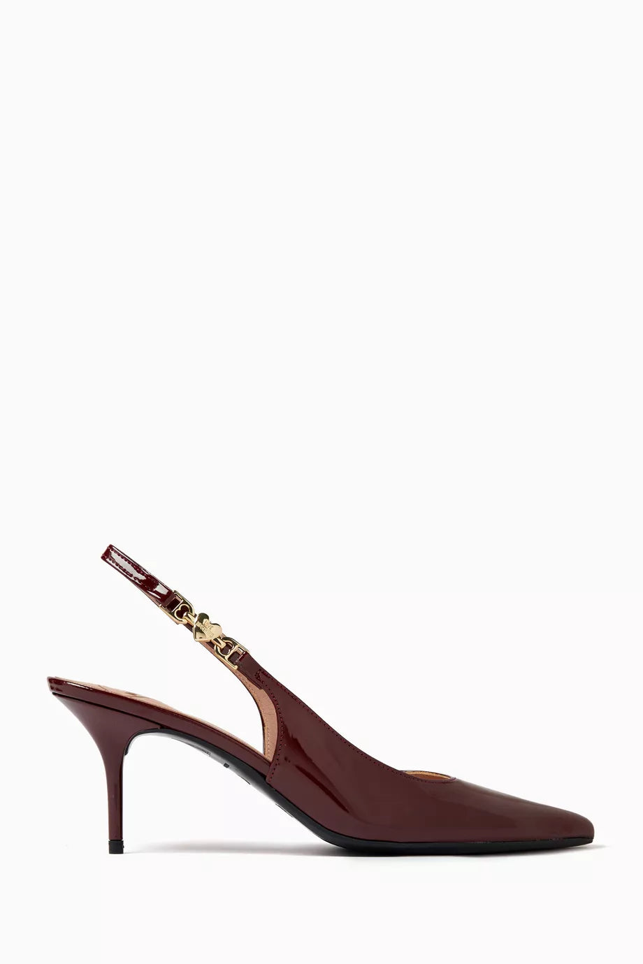 Sleek and Shiny Patent Pump Heels for a Polished Look--Love Chain-strap 70 Slingback Pump - Patent Burgundy