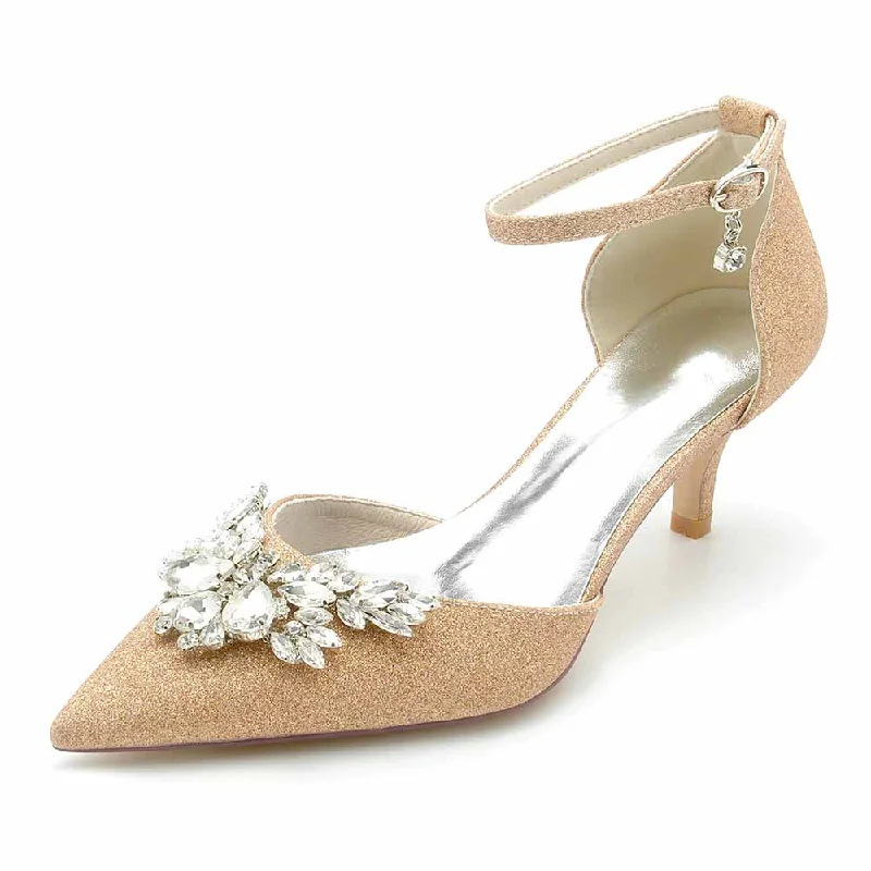 Low Heels Beaded Wedding Heels Ankle Strap Glitter Pumps Party Heels---Trendy Glitter Heels for a Glamorous Look