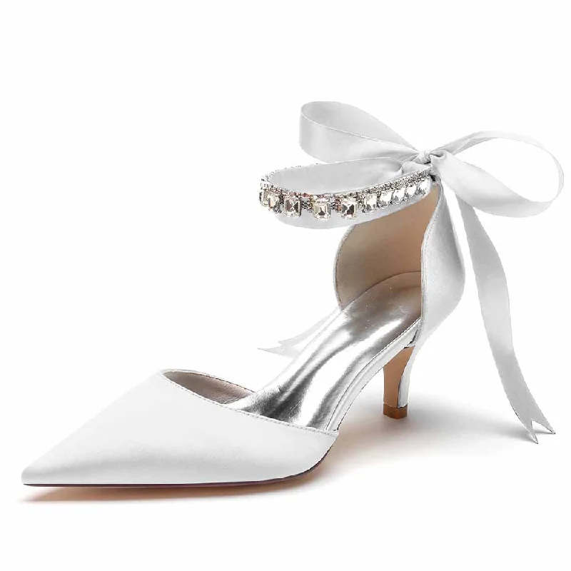 Stylish Ankle Strap Heels for Women--Low Heels Satin Wedding Heels Lace-up Ankle Strap Pumps Prom Heels