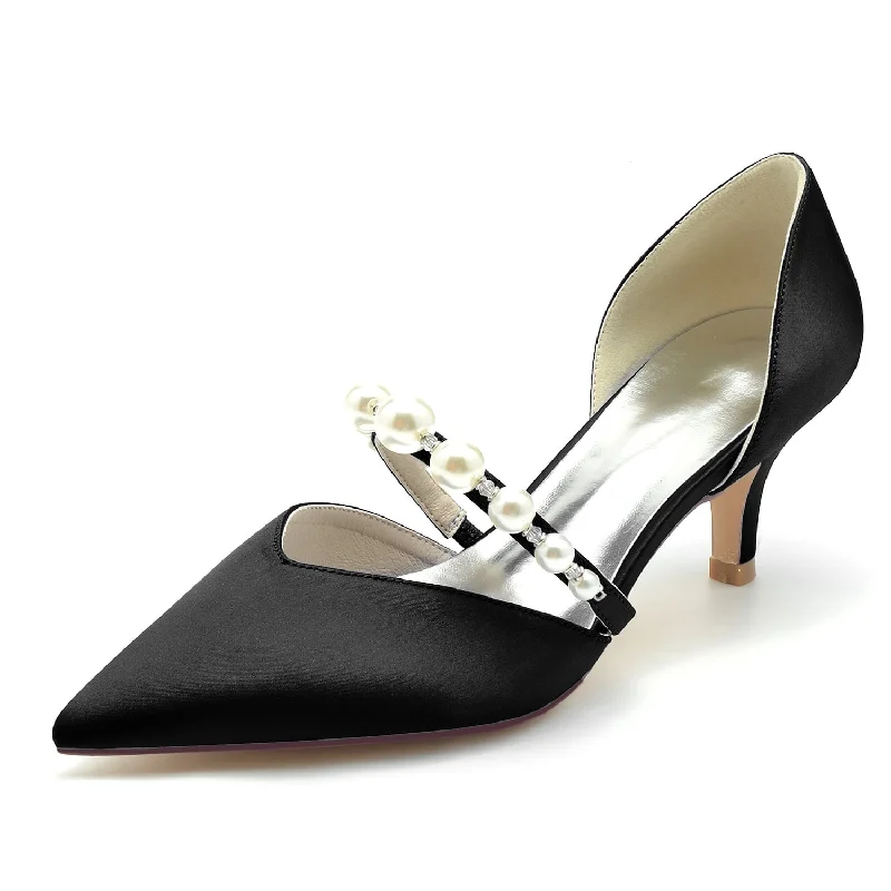 Low Heels Slip-on Bridal Heels Satin Formal Shoes Pointed Toe Party Heels