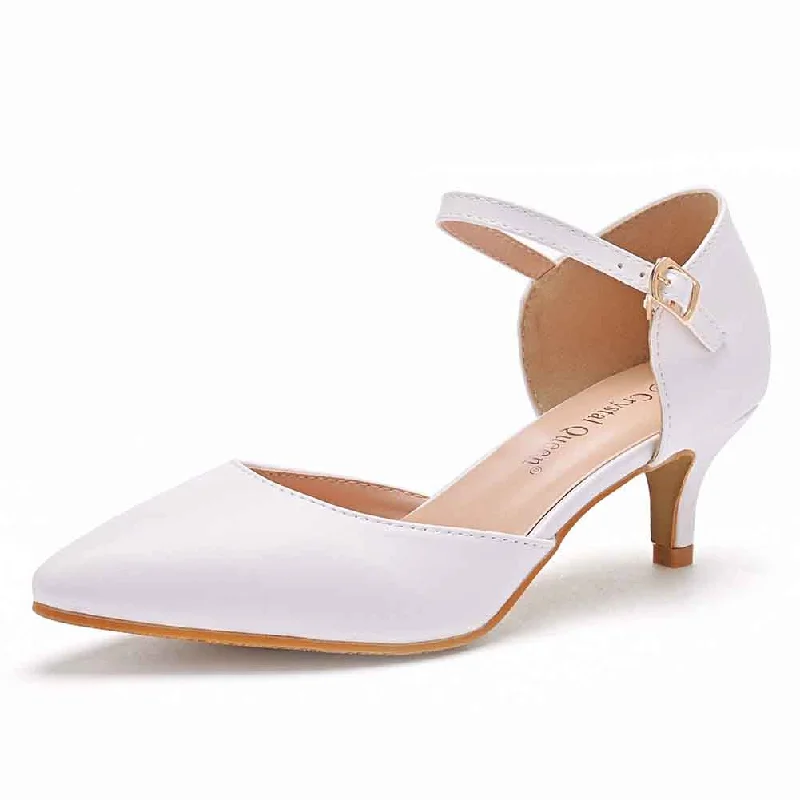 Low Heels Wedding Shoes For Bride Mary Jane White Simple Shoes---Fashionable Kitten Heels for Date Night