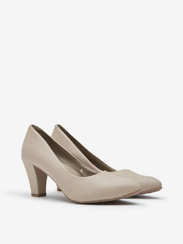 Versatile Heeled Sandals for Any Occasion---LUNA BLU Beige Solid Pump Shoes