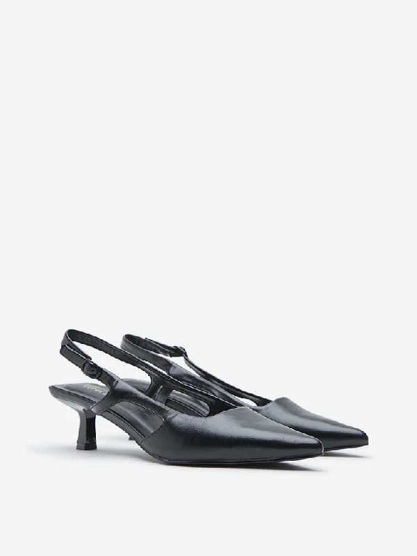 Versatile Heeled Sandals for Any Occasion---LUNA BLU Black Cut-Out Detailed Slingback Shoes