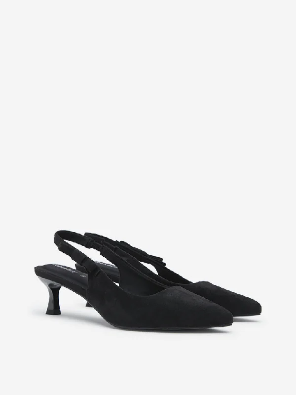 Affordable Suede Ankle Pumps for All-Day Wear--LUNA BLU Black Suede Slingback Shoes