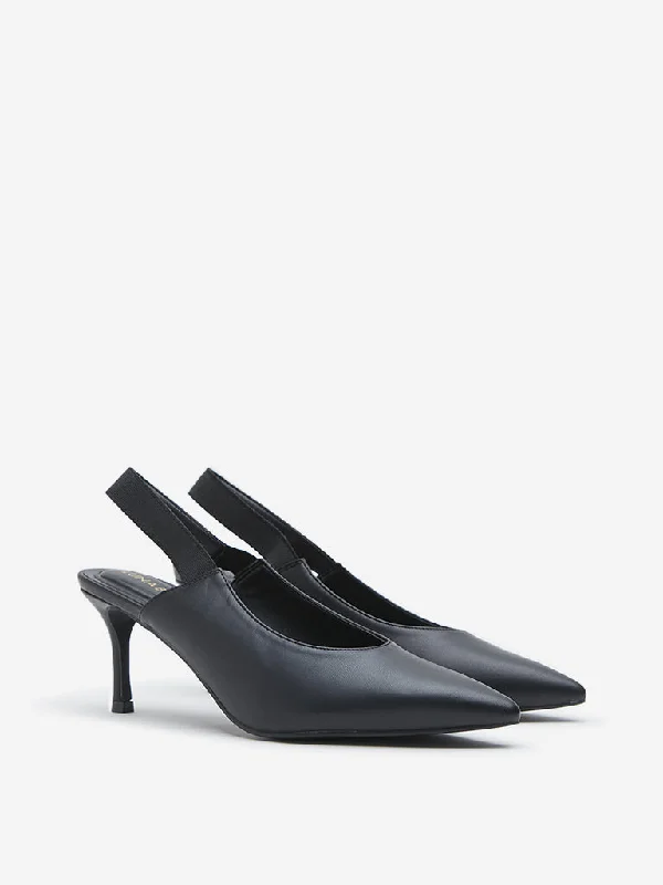 Versatile Heeled Sandals for Any Occasion---LUNA BLU Black Textured Slingback Heel Shoes