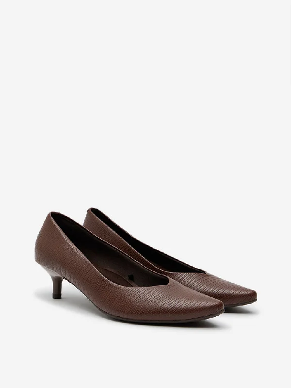 Versatile Heeled Sandals for Any Occasion---LUNA BLU Brown Textured Pump Shoes