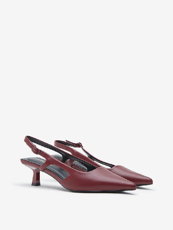 Versatile Heeled Sandals for Any Occasion---LUNA BLU Burgundy Cut-Out Detailed Slingback Shoes