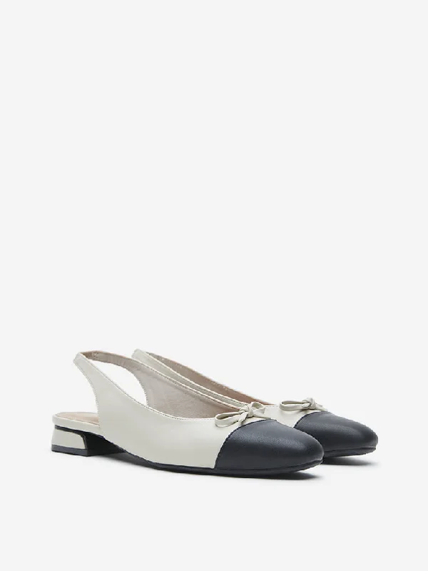 LUNA BLU Ivory Bow Detailed Slingback Ballerina---Charming Bow Pumps for a Cute and Stylish Look