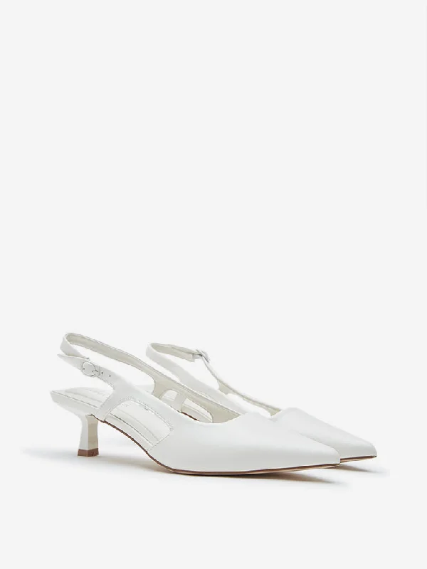 Versatile Heeled Sandals for Any Occasion---LUNA BLU Ivory Cut-Out Detailed Slingback Shoes