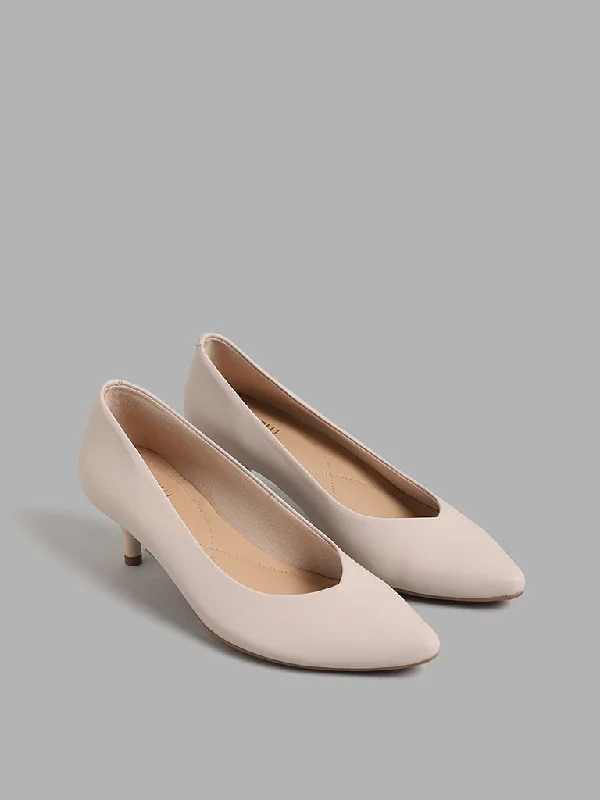 Versatile Heeled Sandals for Any Occasion---LUNA BLU Solid Ivory Pointed Pump Shoes