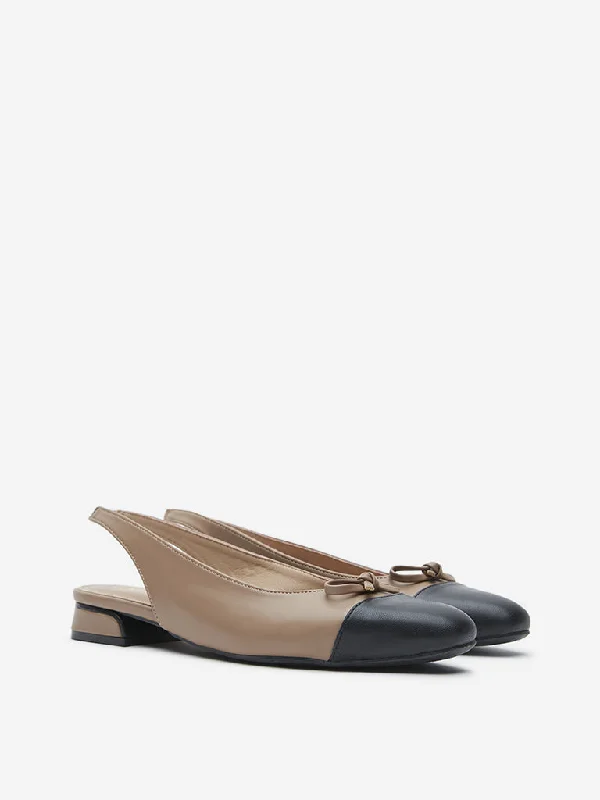 LUNA BLU Taupe Bow Detailed Slingback Ballerina---Charming Bow Pumps for a Cute and Stylish Look