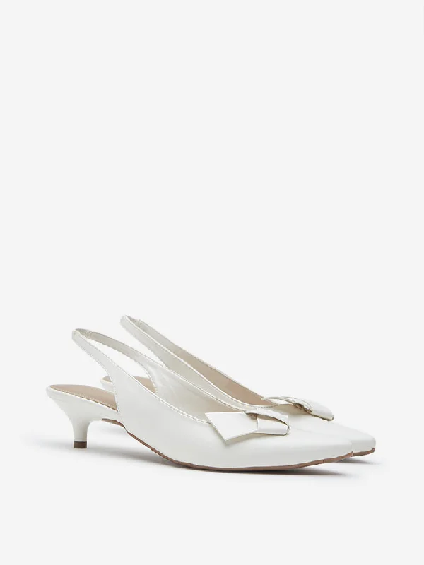 LUNA BLU White Bow-Detailed Slingback Shoes---Charming Bow Pumps for a Cute and Stylish Look