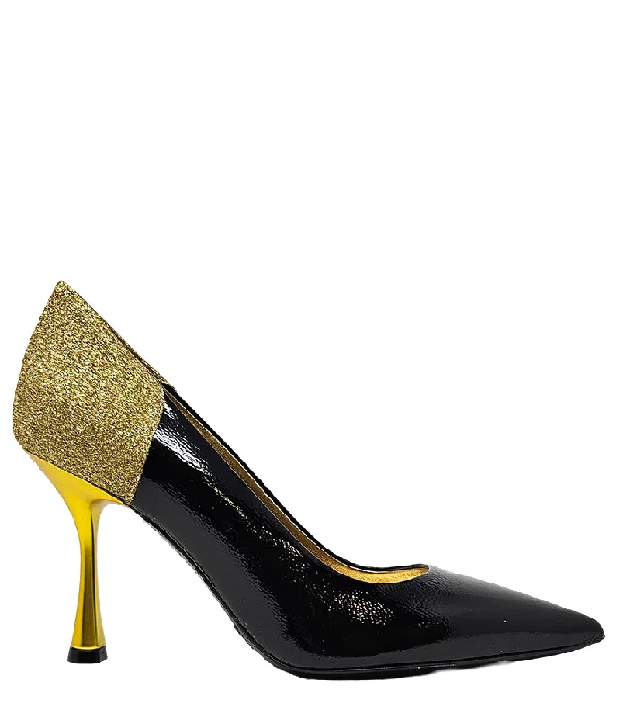 Alena Black/Gold High Heel Glitter Pump---Trendy Glitter Heels for a Glamorous Look