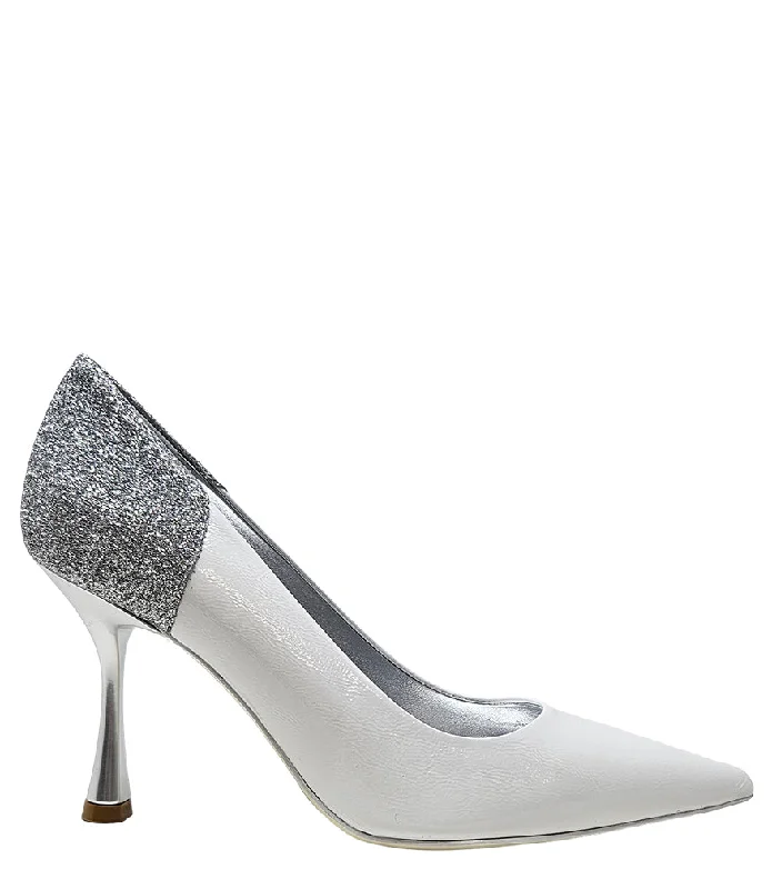 Alena White/Silver High Heel Glitter Pump---Trendy Glitter Heels for a Glamorous Look