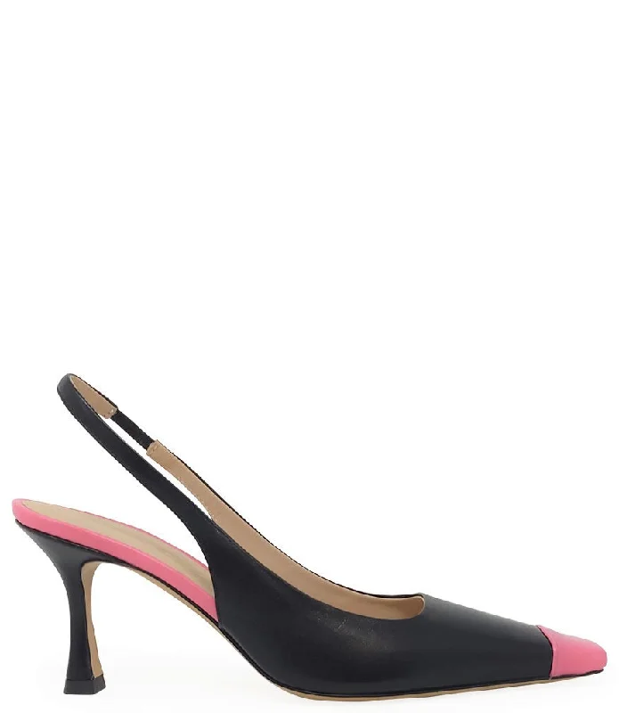 Versatile Heeled Sandals for Any Occasion---Black and Light Pink Snip Toe Slingback