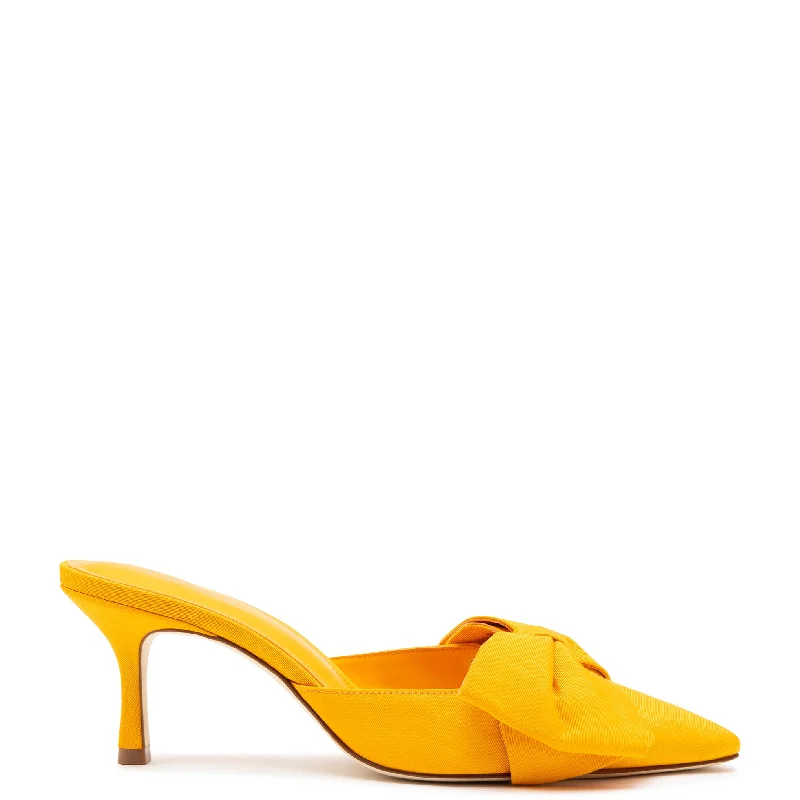 Versatile Heeled Sandals for Any Occasion---Mini Elle Pump in Mango Fabric