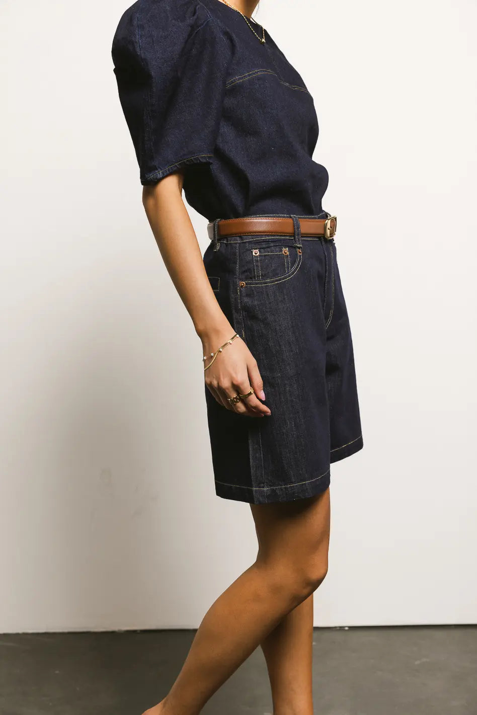 Women's denim shorts with dark denim fits :Mary Bermuda Shorts - FINAL SALE