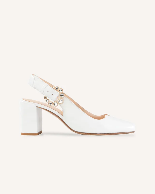 Matilda White Mid-Heel---Fashionable Kitten Heels for Date Night