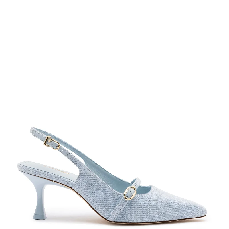 Ines Pump In Maya Denim---Chic Denim Fabric Heels for a Unique Look