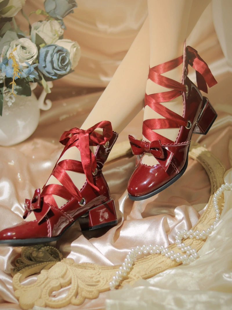 (BFM)MR Qiuti~Muse Kiss~Elegant Lolita Shoes Lace-up Bow Heels Round Toe---Charming Bow Pumps for a Cute and Stylish Look