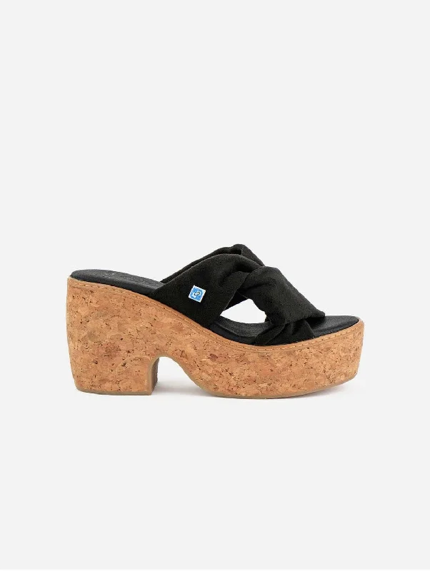 Affordable Suede Ankle Pumps for All-Day Wear--My Twist Vegan Suede & Cork Wedge | Black