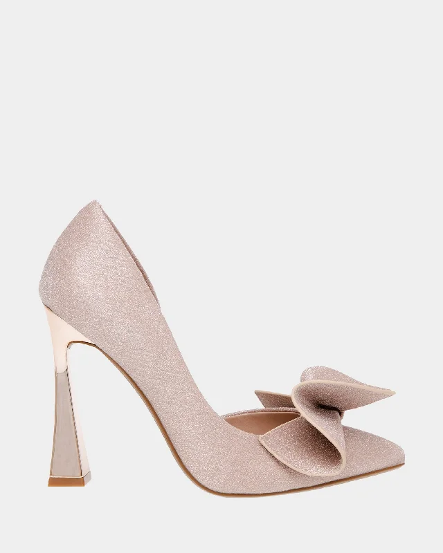 Nobble Bow Sparkle Pump in Champagne---Charming Bow Pumps for a Cute and Stylish Look