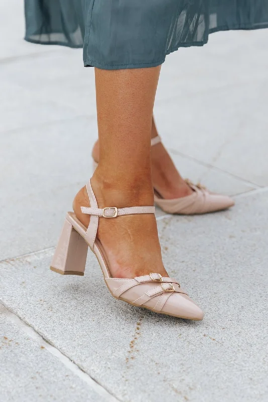 Stiletto Heel Pumps with Perfect Fit--Nude Pointed Toe Block Heels-Fashionable & Classic