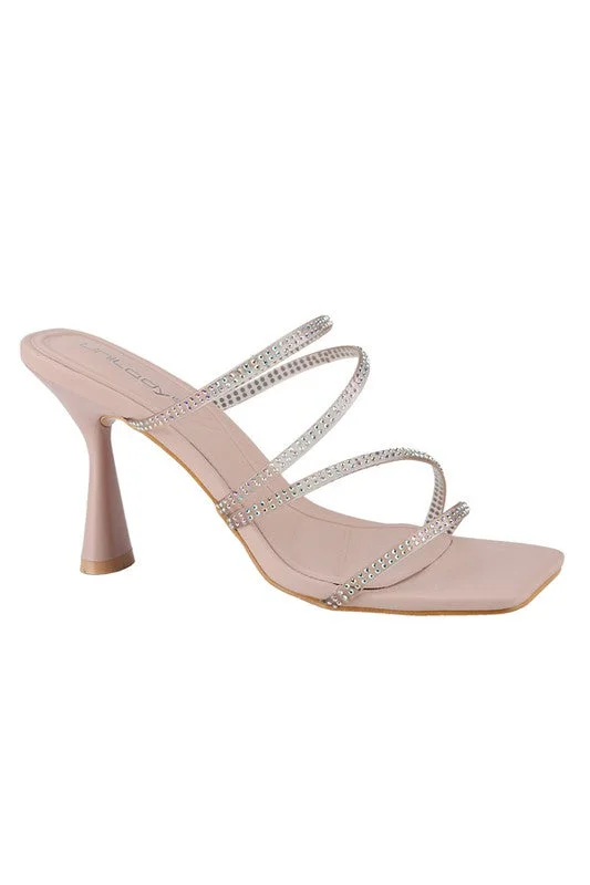 Affordable Rhinestone Pumps for a Dazzling Look---Nude Strap Heel with Crystals