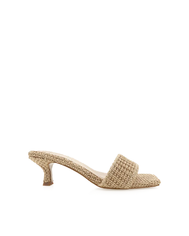 OLGA - NATURAL RAFFIA---Fashionable Kitten Heels for Date Night