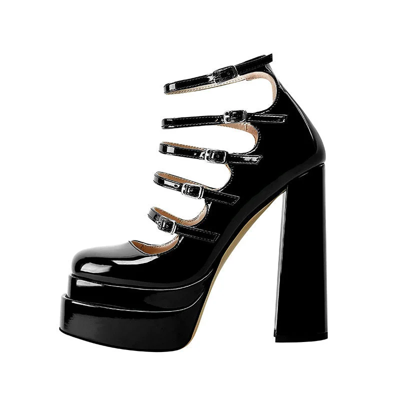 Sleek and Shiny Patent Pump Heels for a Polished Look--Patent Leather Waterproof Platform Buckle High Heels