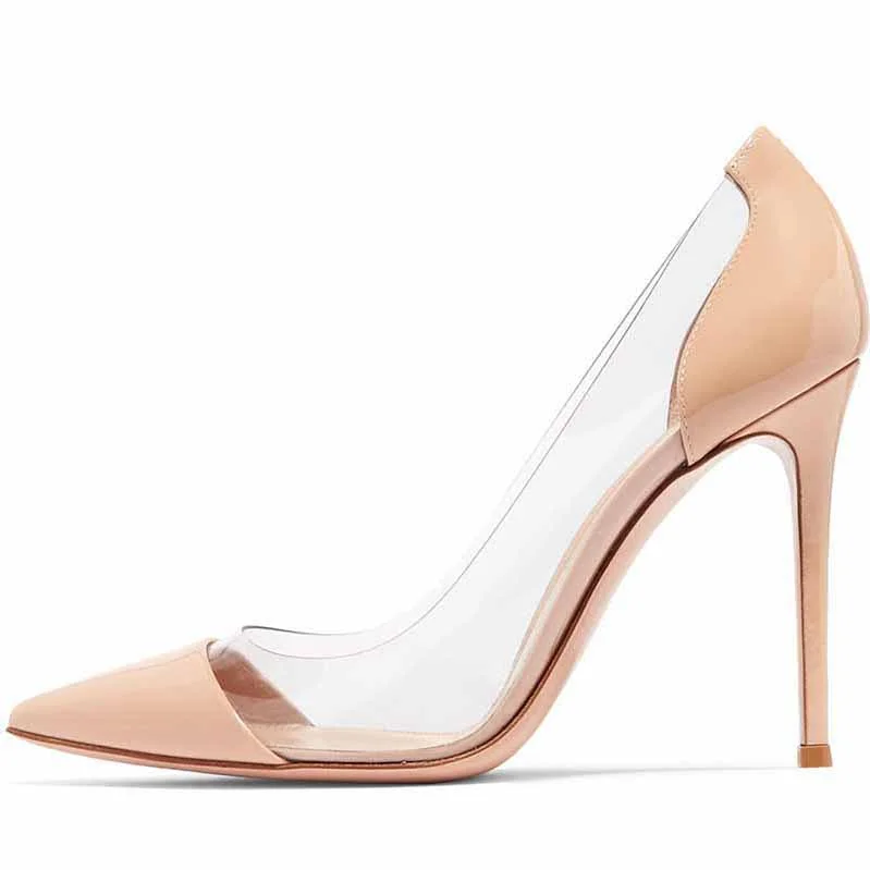 Stiletto Heel Pumps with Perfect Fit--Pointed Toe Transparent Leather High Heel Party Pumps-Fashionable & Classic