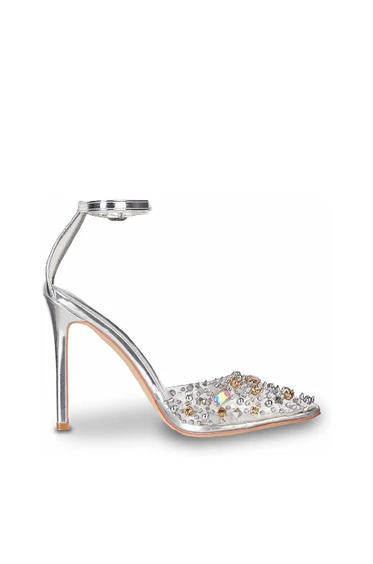 Stylish Ankle Strap Heels for Women--POPSTAR SILVER ANKLE STRAP PUMP