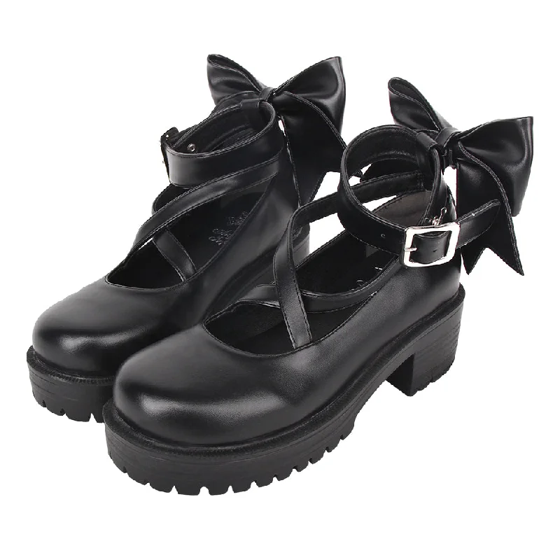 Stylish Platform Heels for Extra Height--Angelic Imprint~Punk Lolita Black Platform Shoes