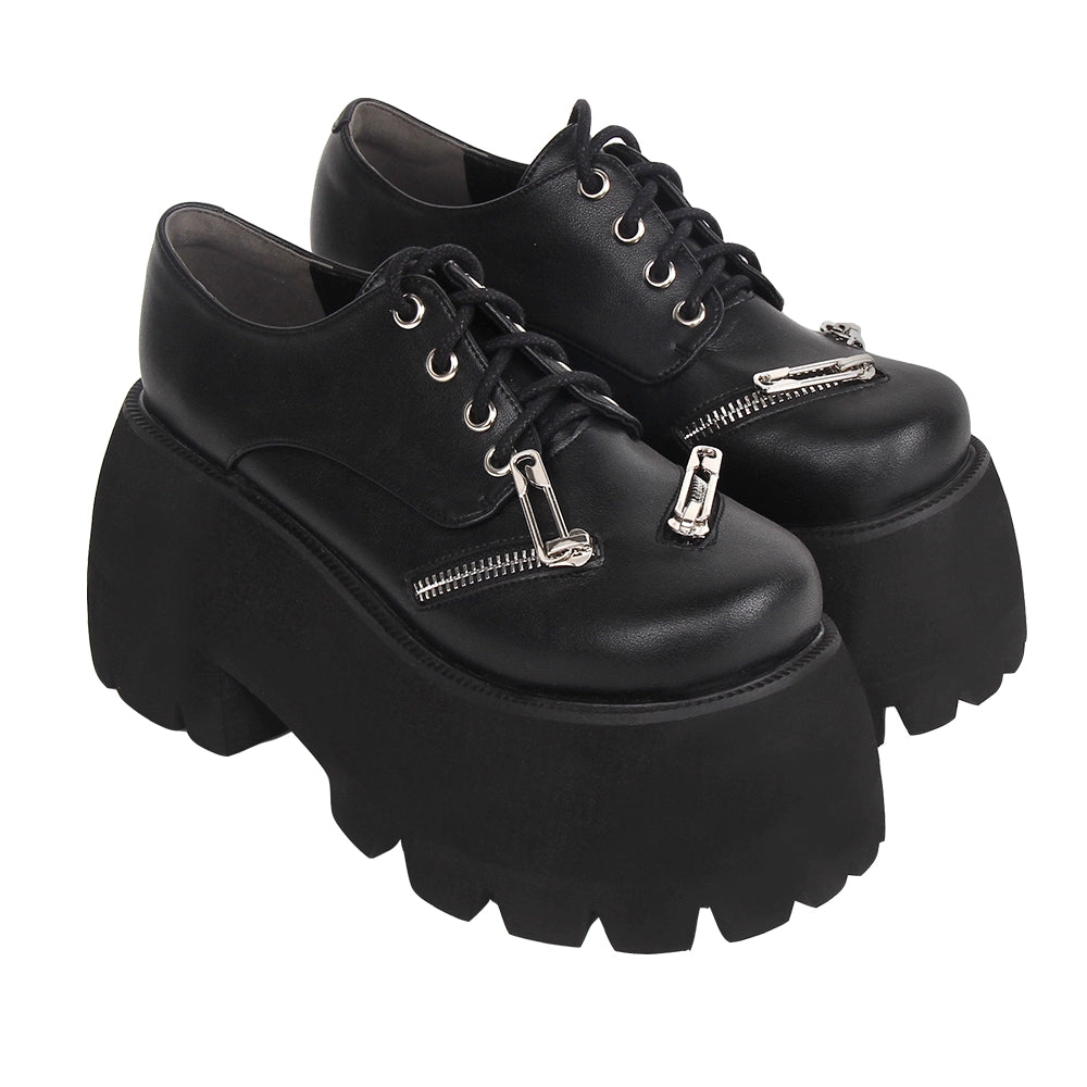 Stylish Platform Heels for Extra Height--Angelic Imprint~Punk Lolita Round Toe Black Platform Shoes