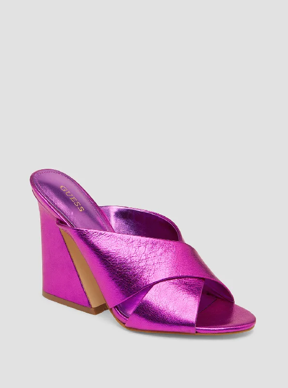 Versatile Heeled Sandals for Any Occasion---Purple Metallic Kiddy Heels