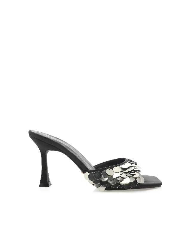 QIRIN - BLACK SATIN-SEQUINAffordable Satin Heels with a Luxe Touch