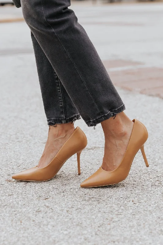 Stiletto Heel Pumps with Perfect Fit--Ramona Tan Leather Pointed Toe Pump-Fashionable & Classic