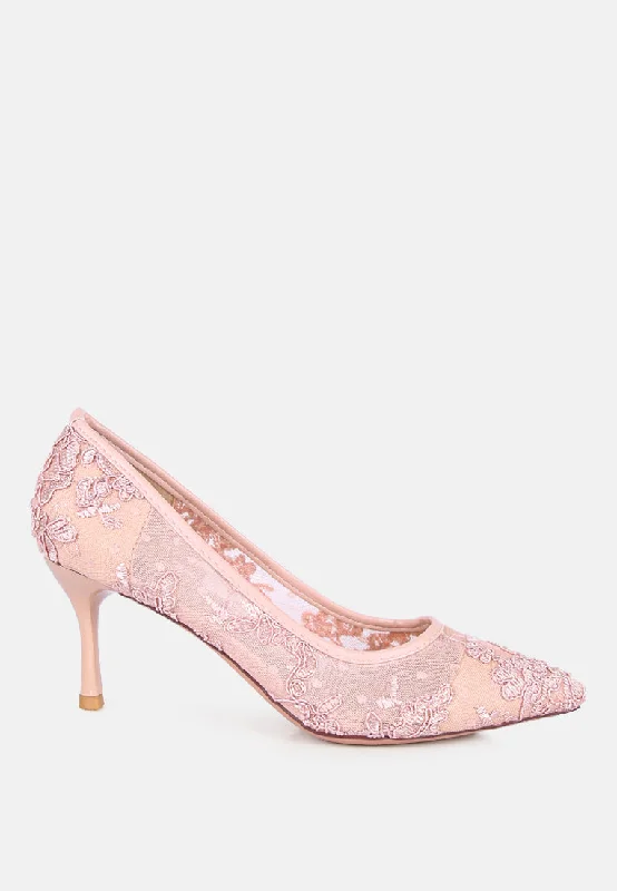 Stylish Lace Pumps for a Chic Look--Reunion Lace Mid Heel Pumps