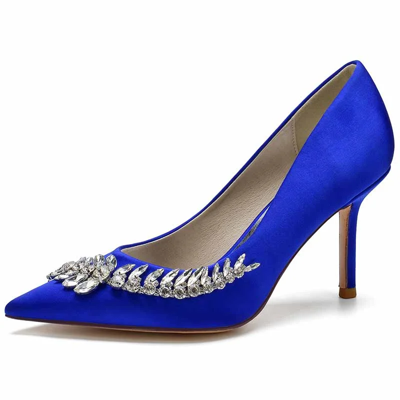 Rhinestone Heeled Pumps Satin Pointy Toe Stilettos Wedding Shoes WomenAffordable Satin Heels with a Luxe Touch