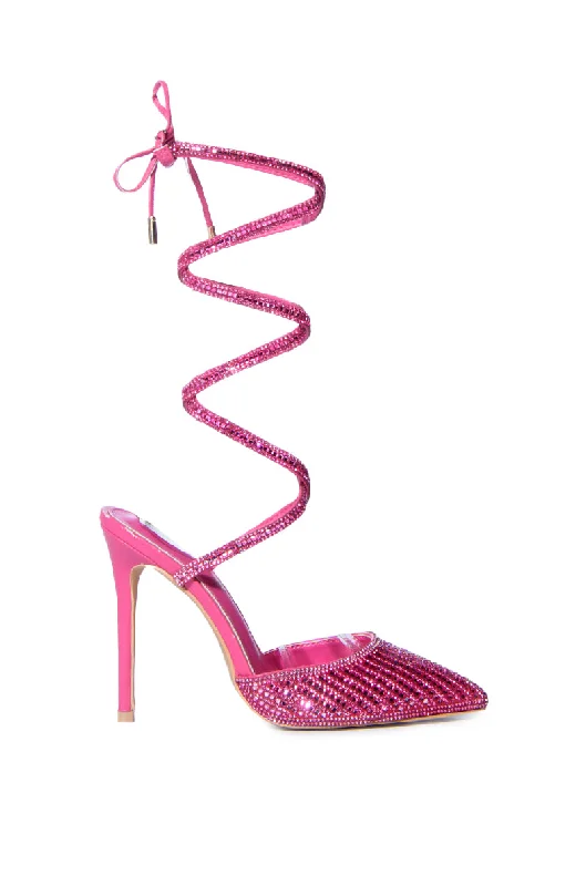 Affordable Rhinestone Pumps for a Dazzling Look---RISS-FUCHSIA CRYSTAL ANKLE WRAP PUMP