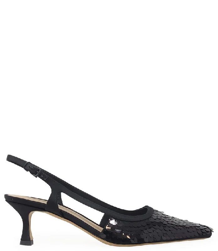 Versatile Heeled Sandals for Any Occasion---Roberto Festa Black Sequence Snip Toe Slingback Heel