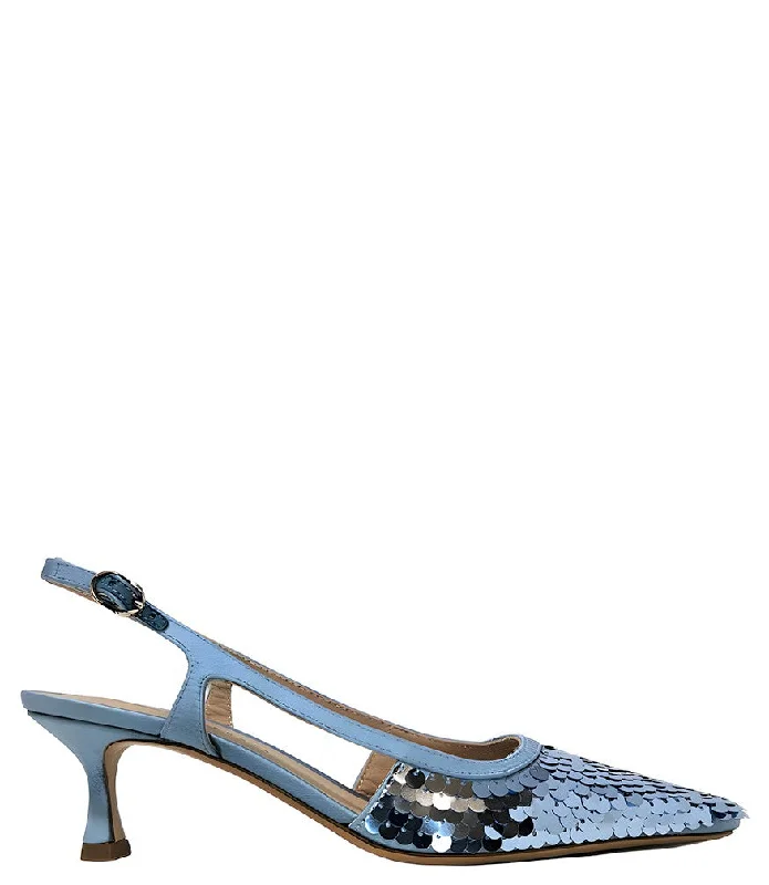 Versatile Heeled Sandals for Any Occasion---Roberto Festa Blue Sequence Snip Toe Slingback Heel