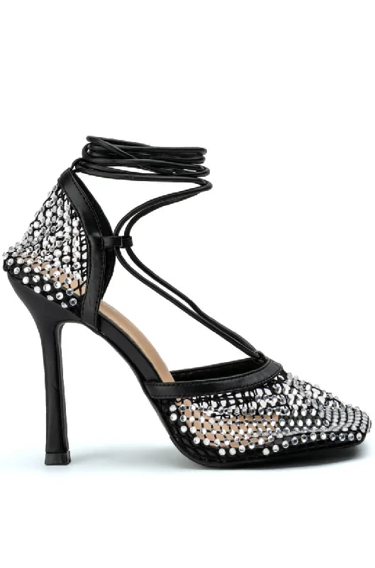 ROSALYN MESH AND EMBELLISHED PUMP IN BLACK---Chic Embellished Pumps for a Glamorous Look