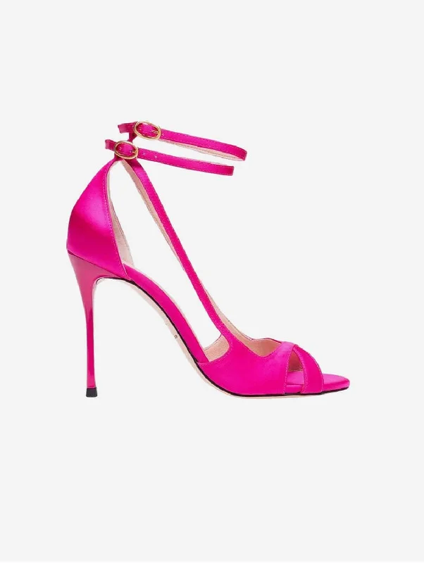 2am Dancing in the Club Fuchsia Vegan Strappy Heels | Recycled Satin---Affordable Strappy Platform Heels with Premium Quality