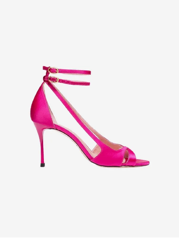 9pm Drinks with Friends Vegan Strappy Heels | Fuchsia Recycled Satin---Affordable Strappy Platform Heels with Premium Quality