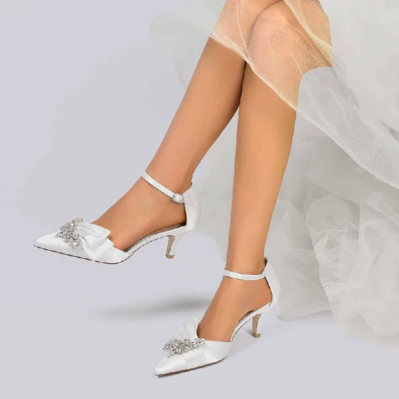 Pointed Toe Satin Ankle Strap Wedding and Bridal Shoes for Women